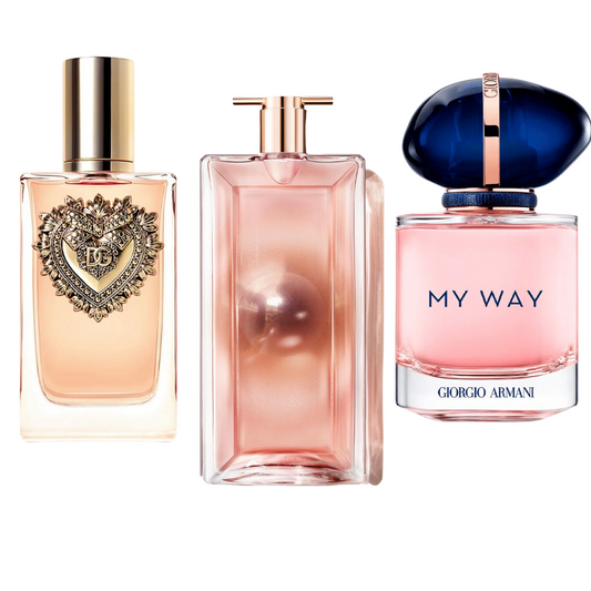 Kit de 3 perfumes Dolce & Gabanna Devotion, My Way Giorgi Armani, e Lancôme Idôle 100ml